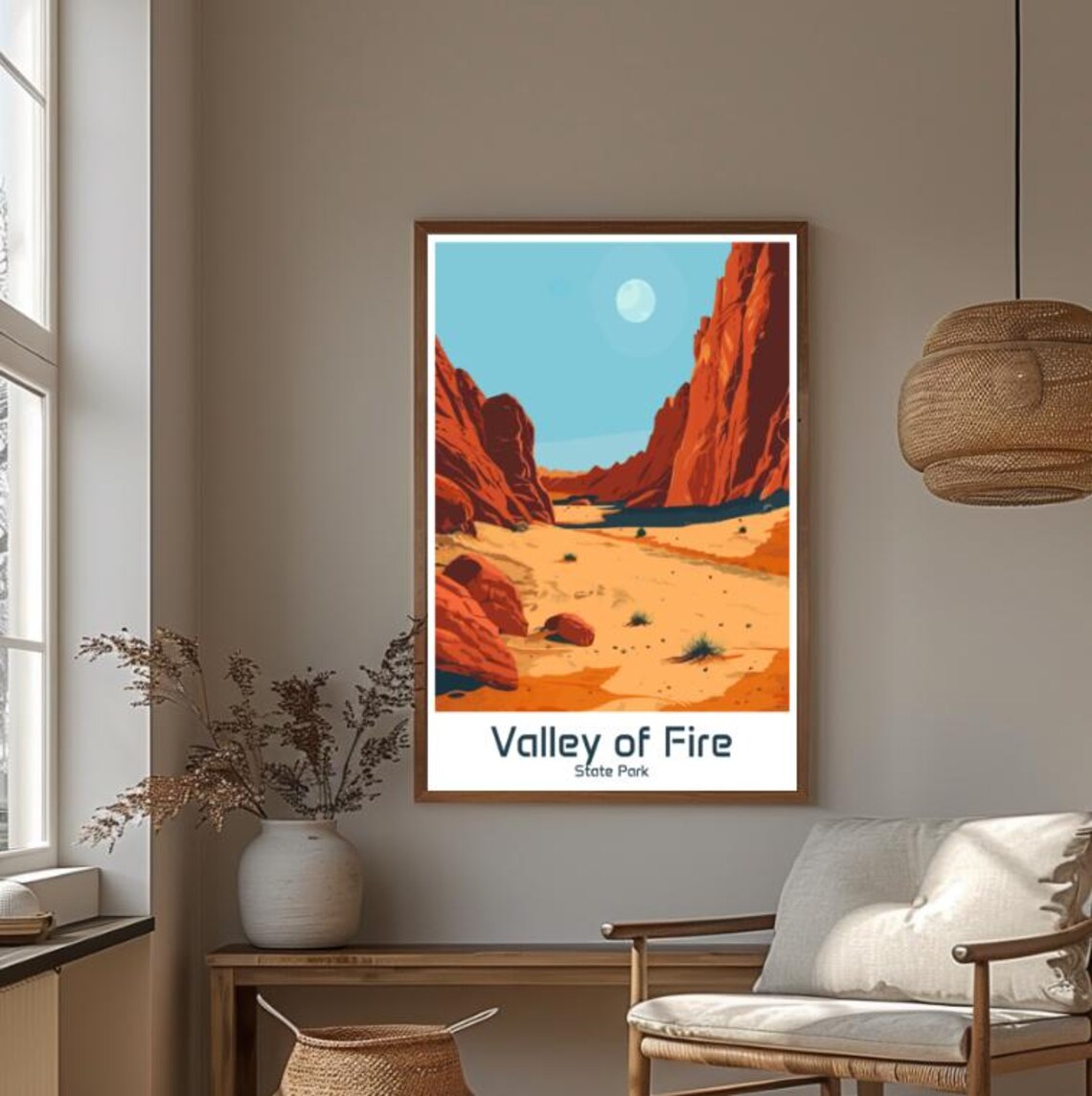 Valley Of Fire State Park Nevada Red Rock Canyon Under A Moonlit Sky Poster - Image 4