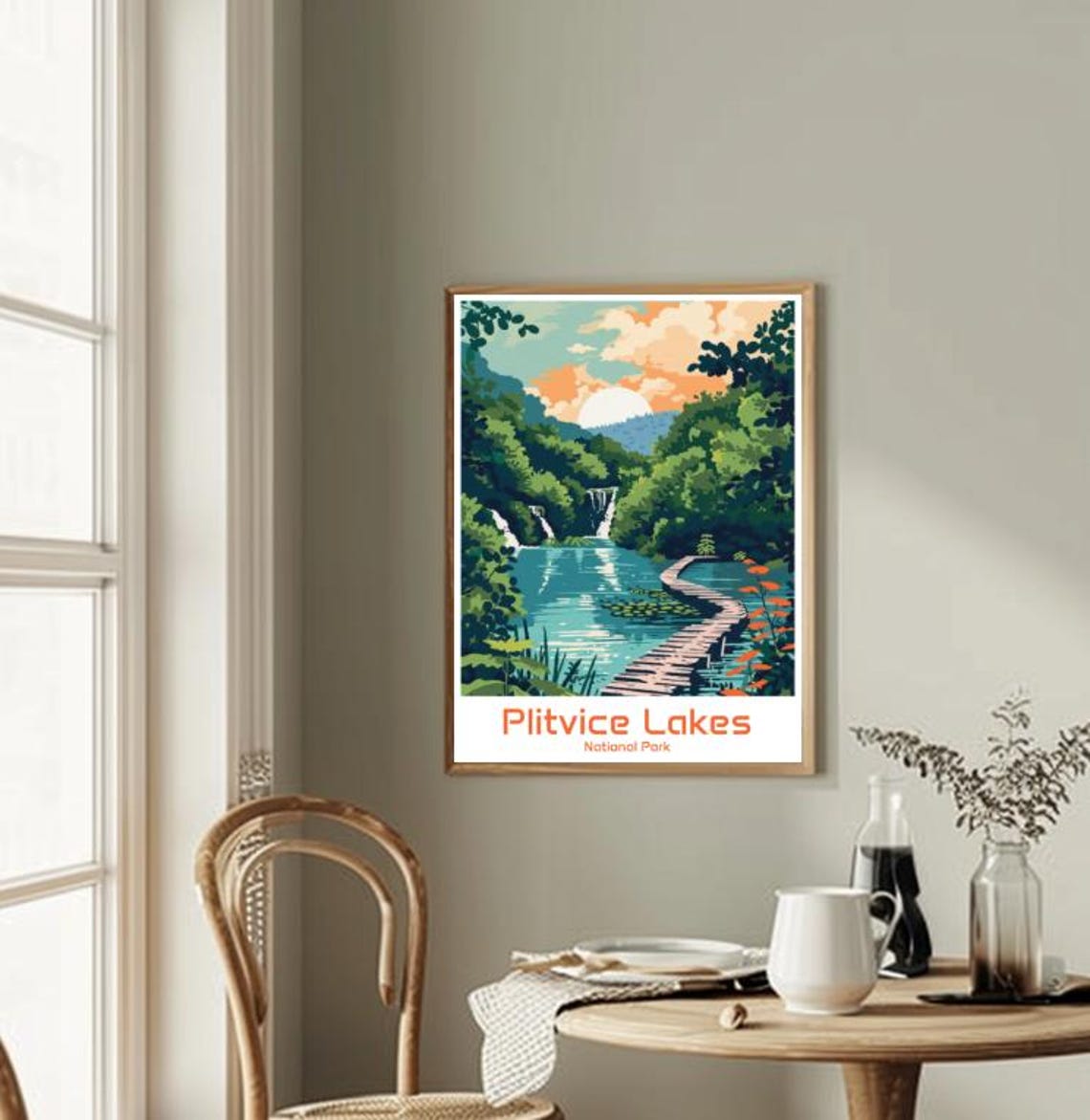 Plitvice Lakes Croatia Waterfall Boardwalk Retro Travel Poster - Image 2
