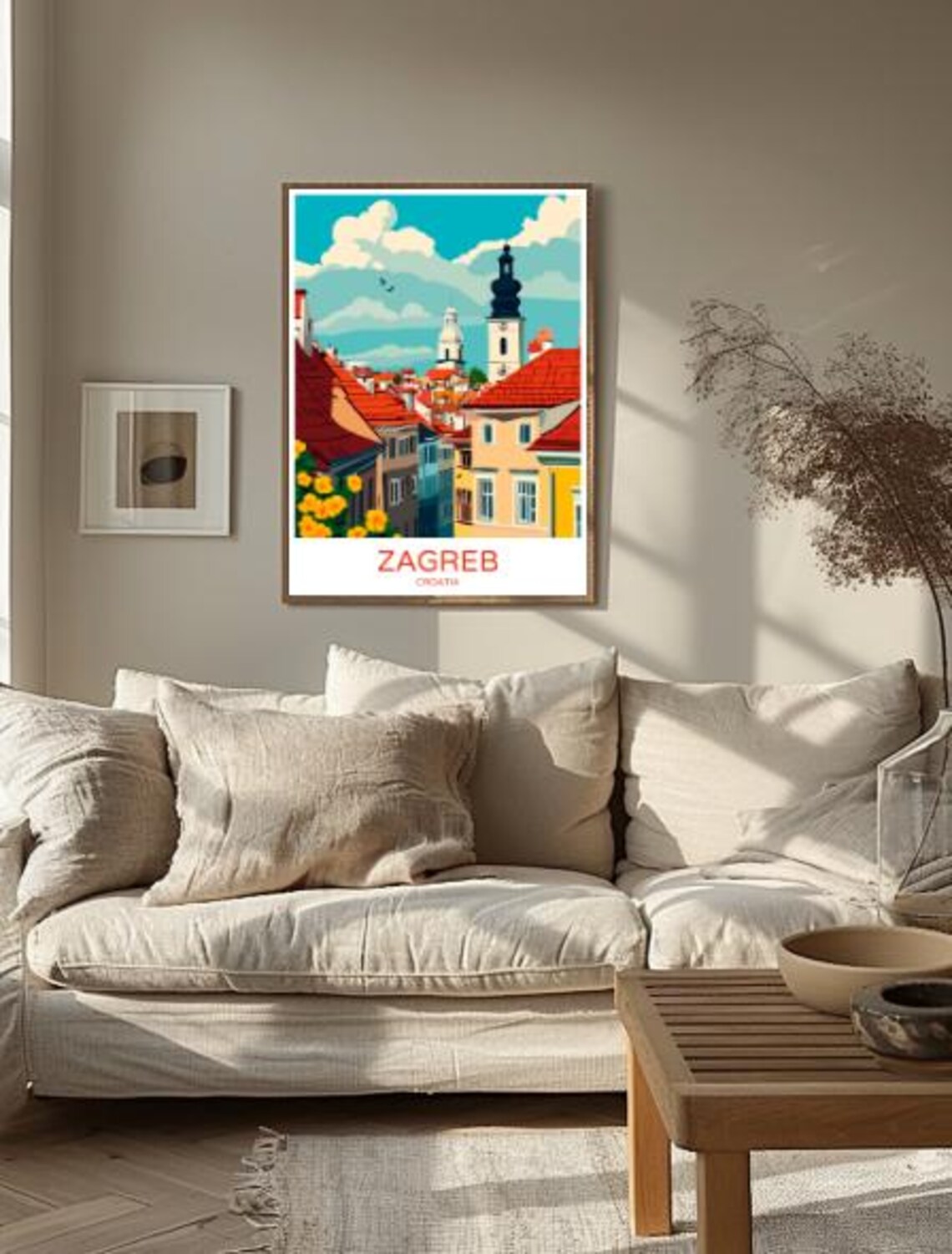 Zagreb Croatia Upper Town Red Rooftops Church Spires Travel Poster - Image 2