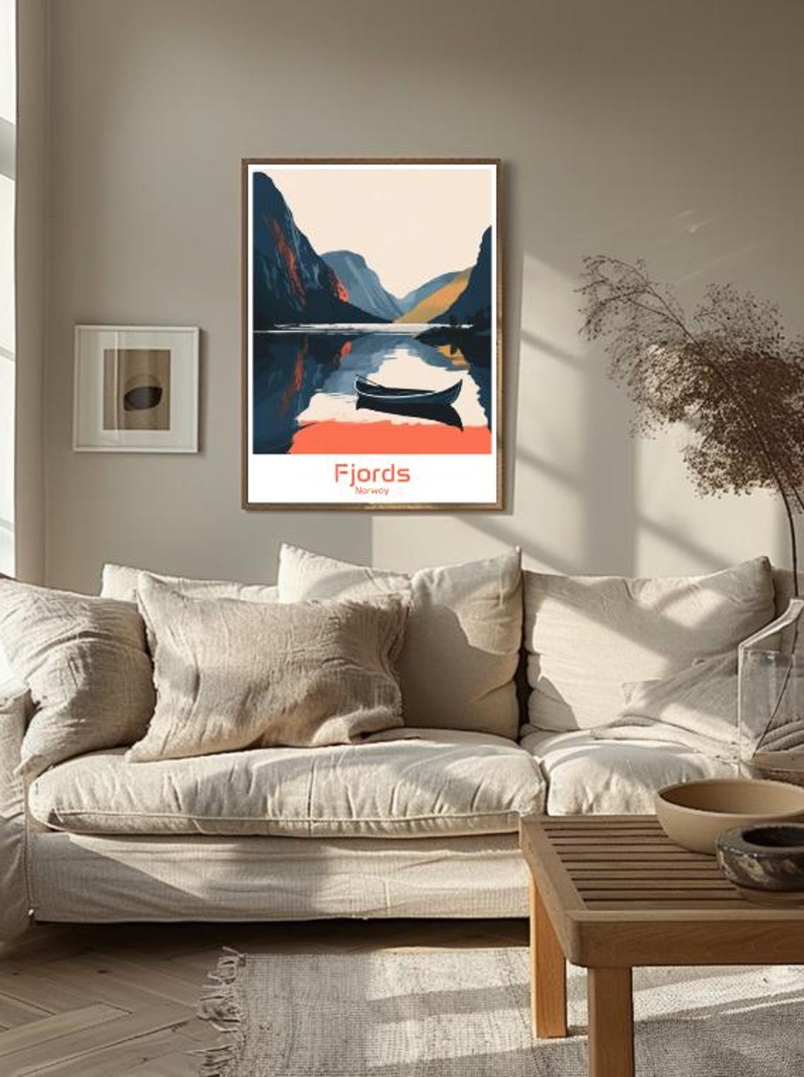 Norwegian Fjords Rowboat Still Water Mountain Reflection Poster - Image 3