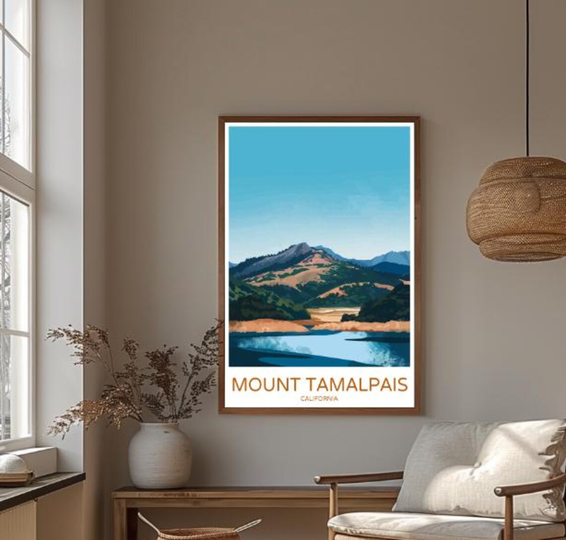 Mount Tamalpais California Rolling Hills Water Travel Poster - Image 3