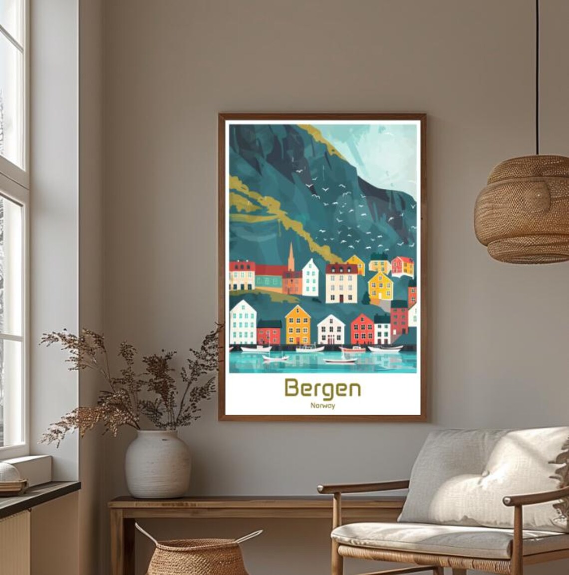 Bergen Norway Bryggen Colorful Waterfront Harbor Gulls Poster - Image 4