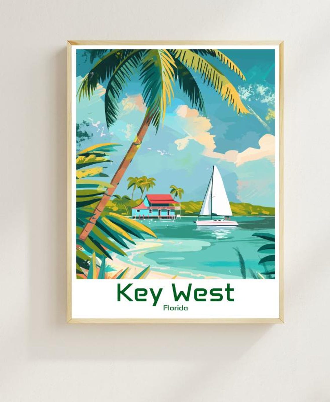 Key West Florida Palm Beach Sailboat Tropical Island Escape Poster
