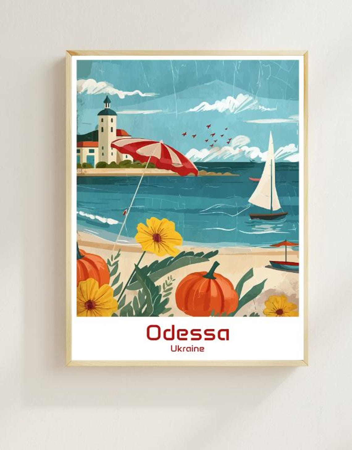 Odessa Ukraine Black Sea Beach Sailboat Summer Coast View Poster