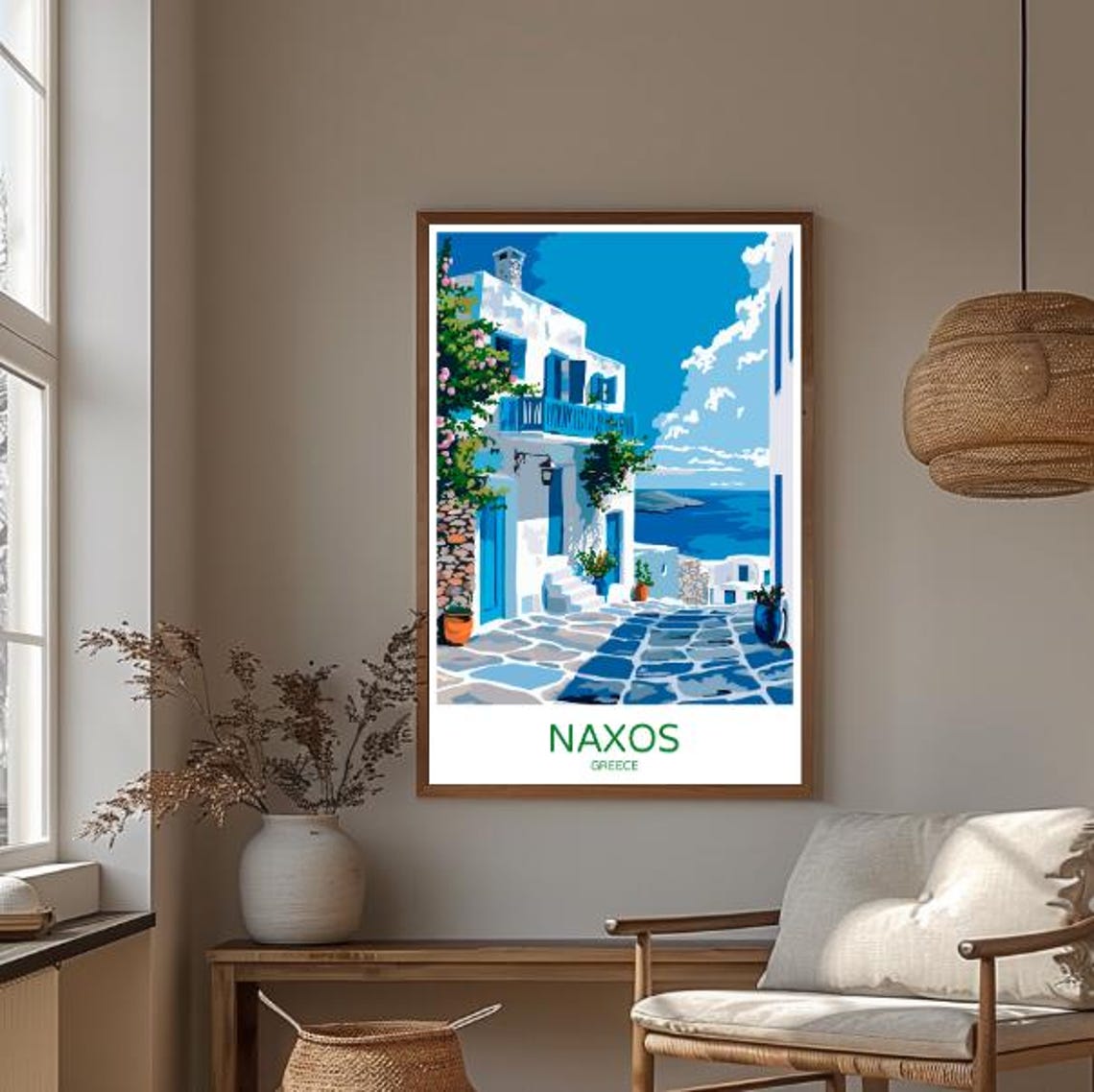 Naxos Cycladic Whitewashed Street Leading to the Aegean Sea Poster - Image 3