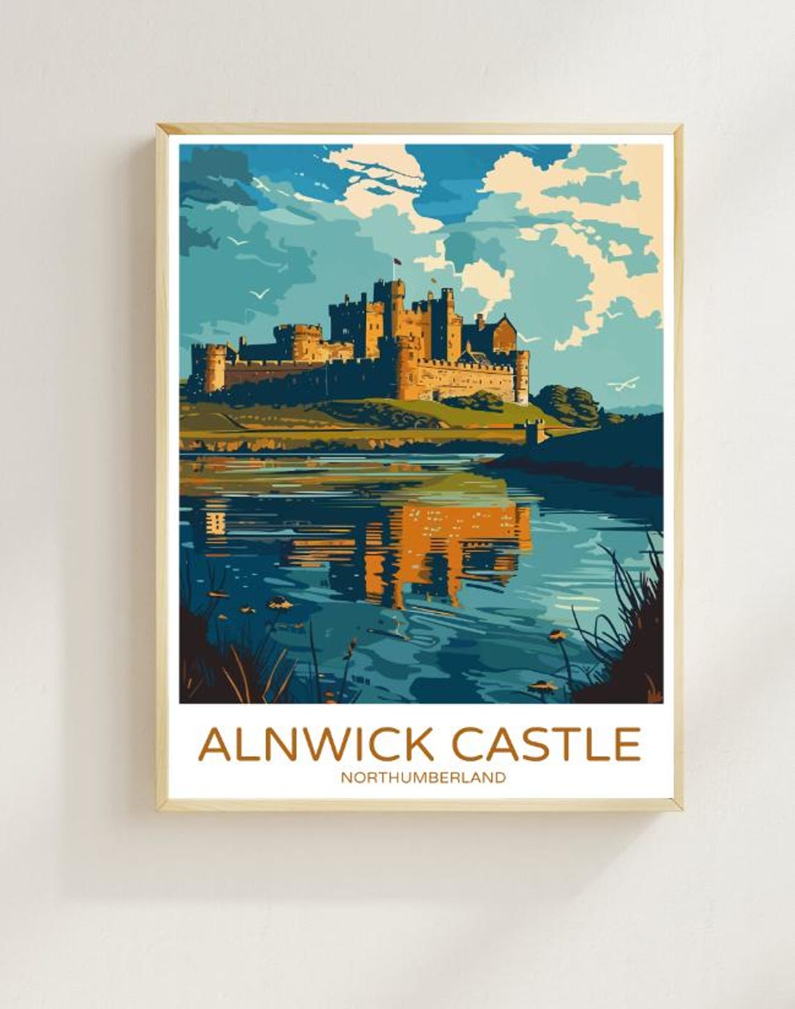 Alnwick Castle Northumberland Riverside Reflection Scene Poster