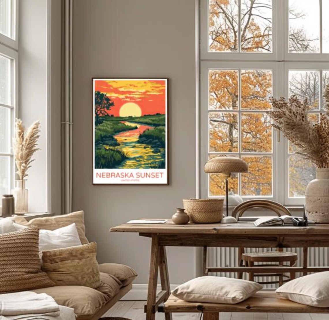 Nebraska Sunset Over River and Plains Golden Hour Travel Poster - Image 4