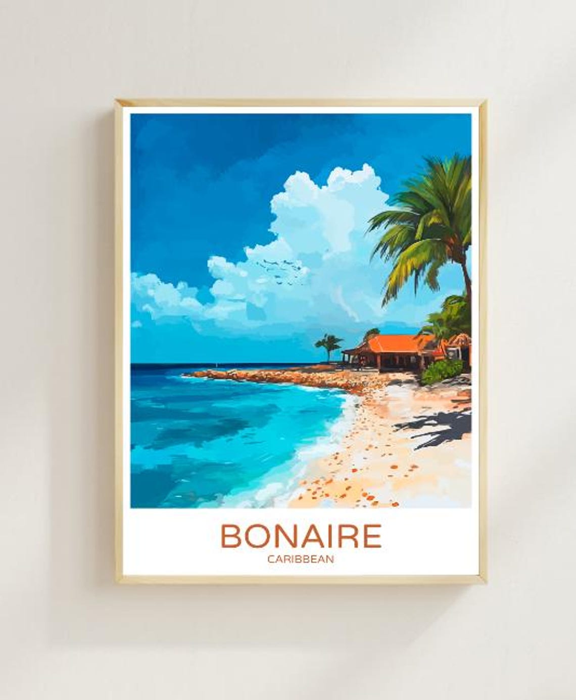 Bonaire Caribbean Tropical Beach Palm Trees Turquoise Ocean Poster
