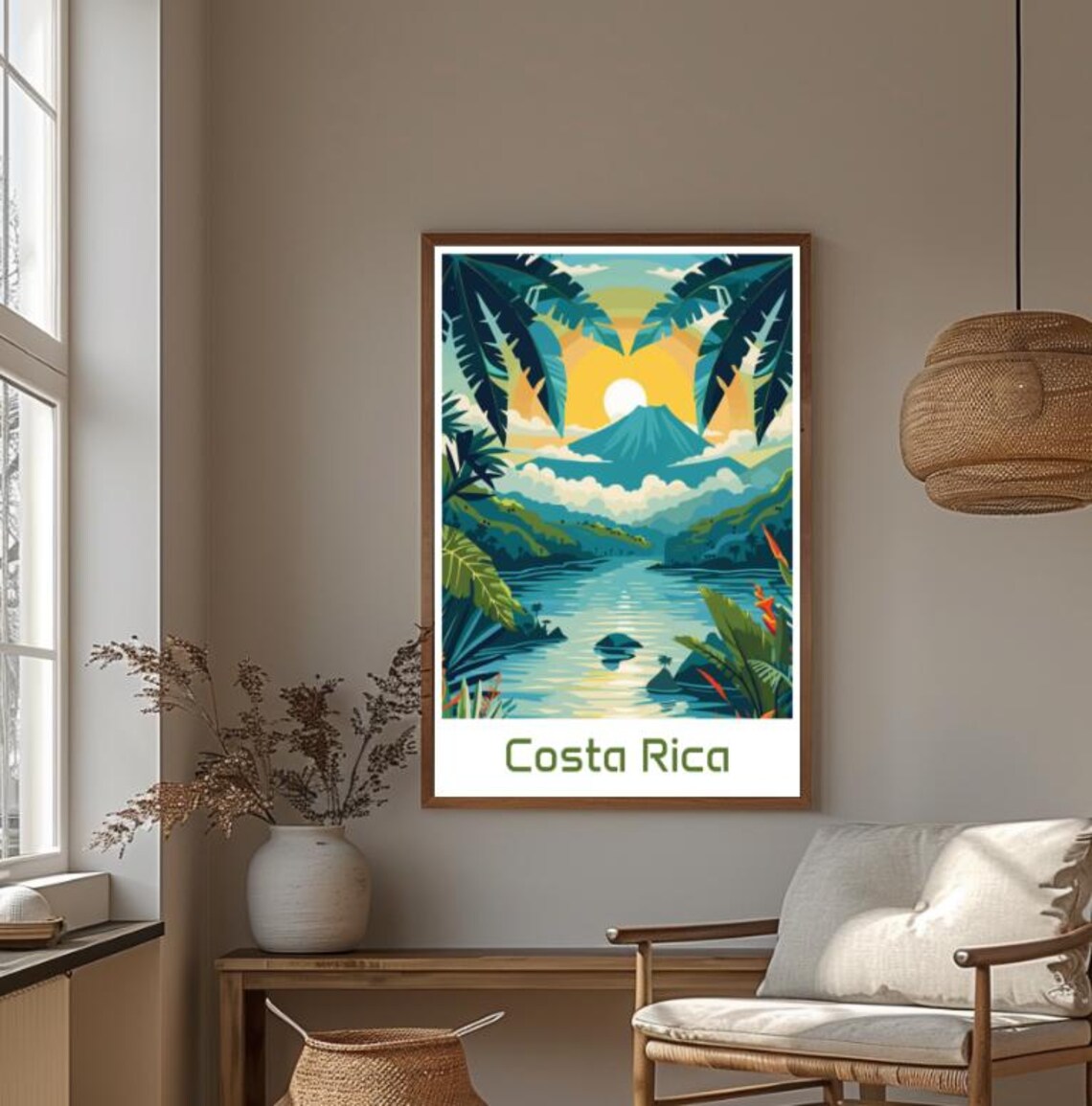 Costa Rica Volcano Lake Sunrise Rainforest Vintage Travel Poster - Image 4