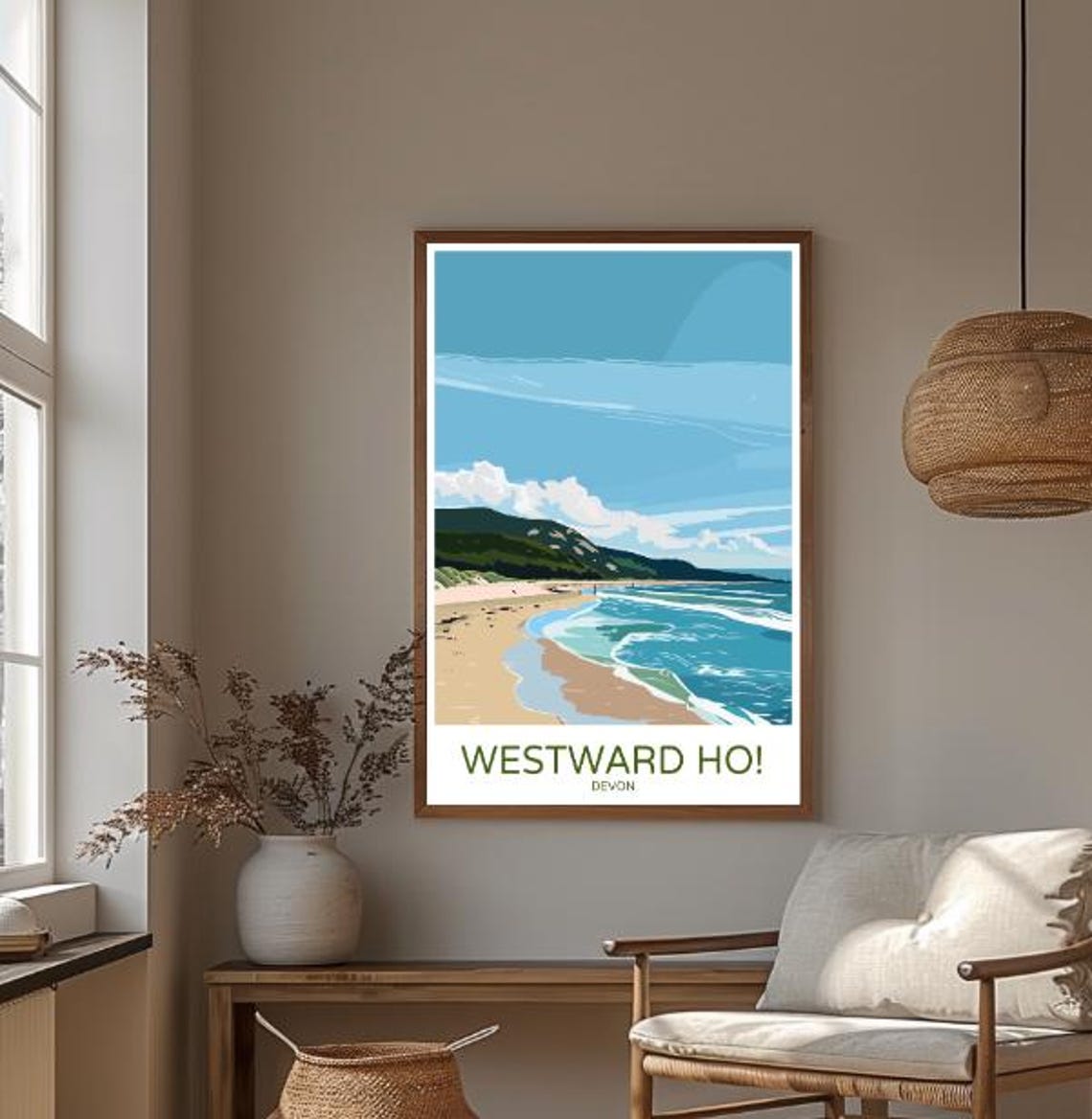 Westward Ho Devon Sandy Surf Beach Cliffs Seaside Travel Poster - Image 3