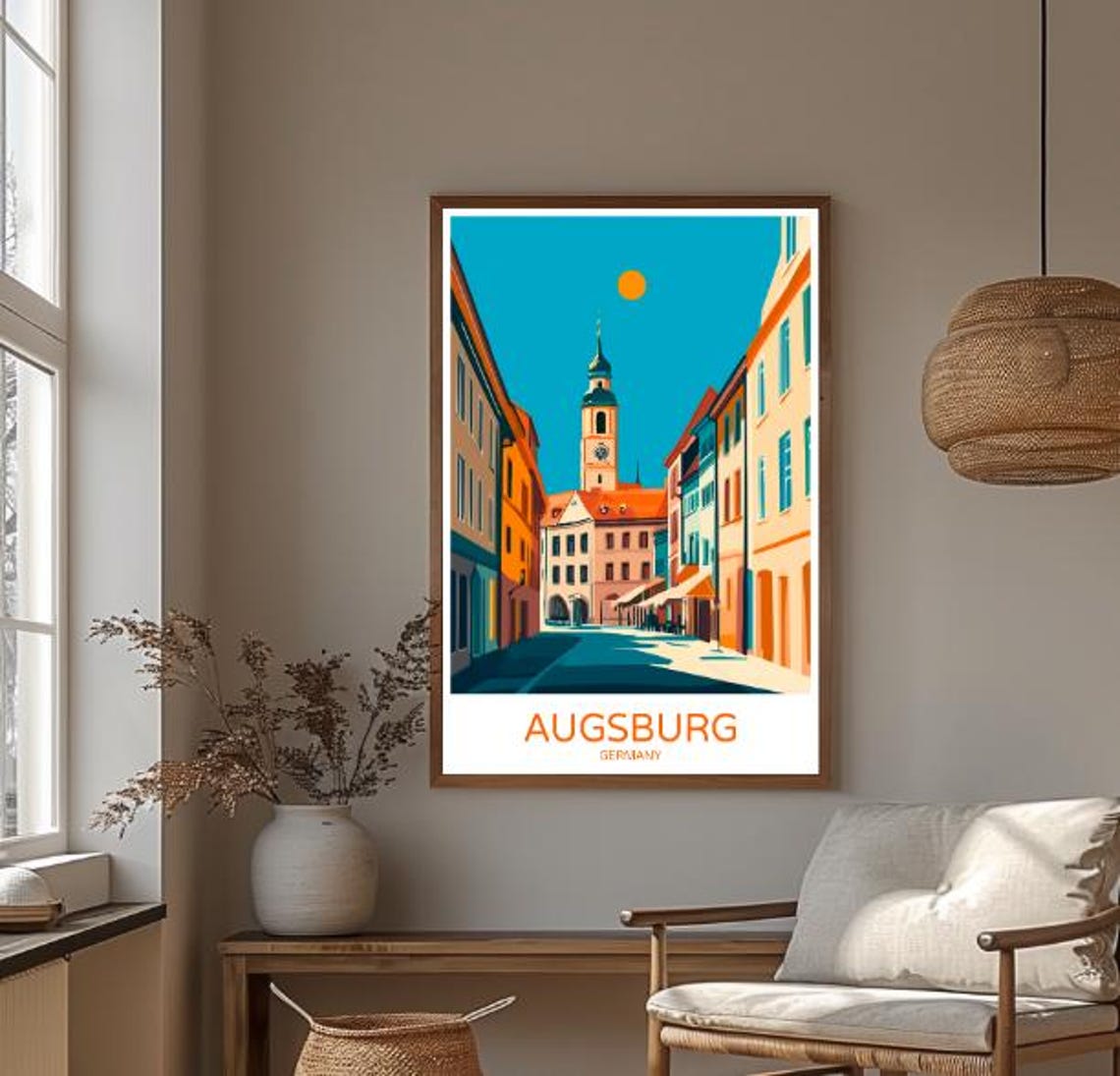 Augsburg Germany Historic Old Town Clock Tower Street Travel Poster - Image 3