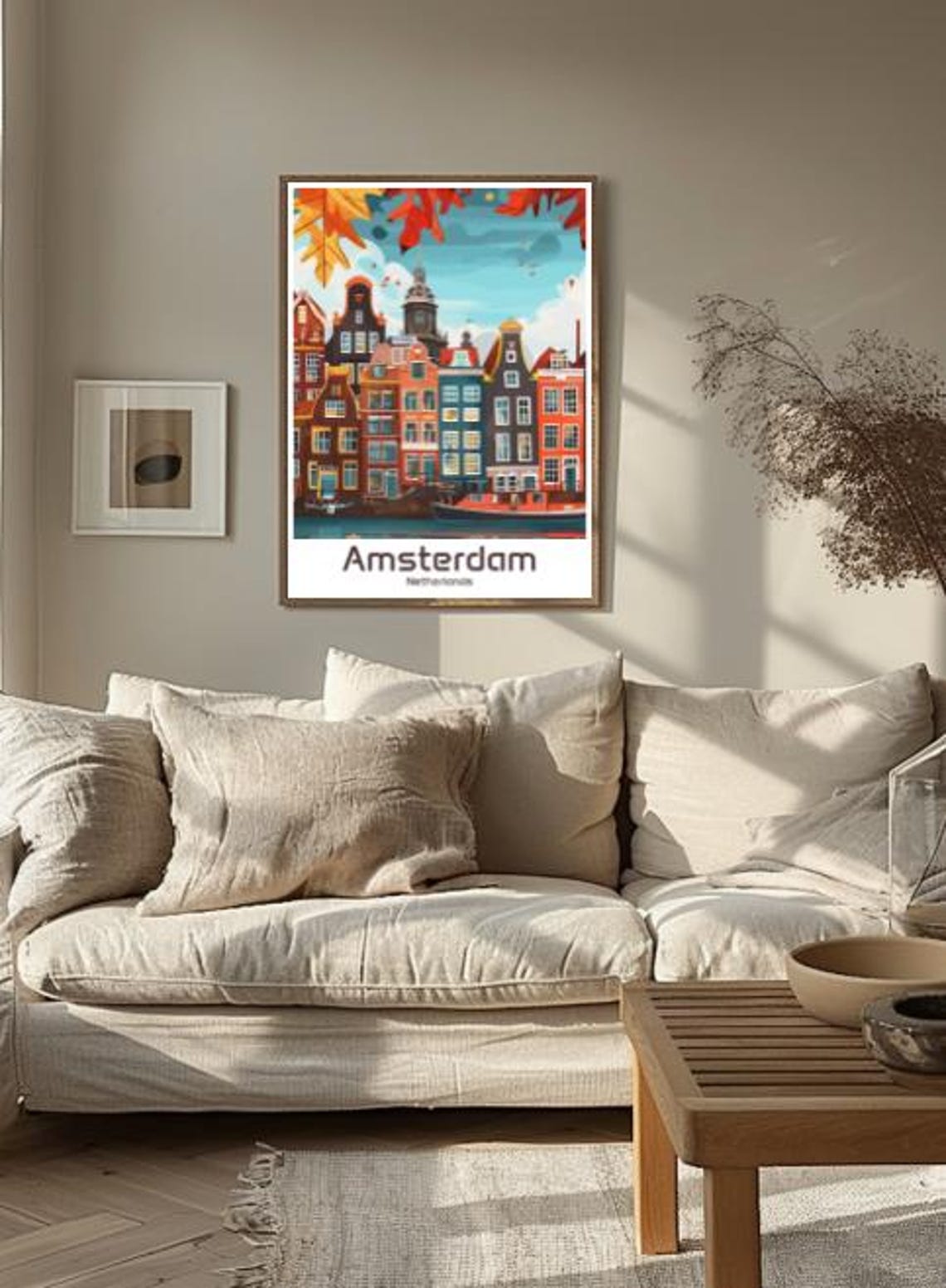Amsterdam Netherlands Canal Houses Falling Autumn Leaves Poster - Image 3