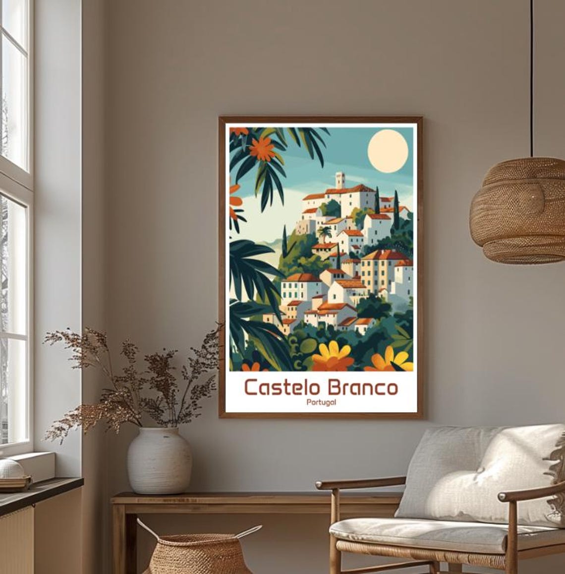 Castelo Branco Portugal Hilltop Whitewashed Village Moonlight Poster - Image 4
