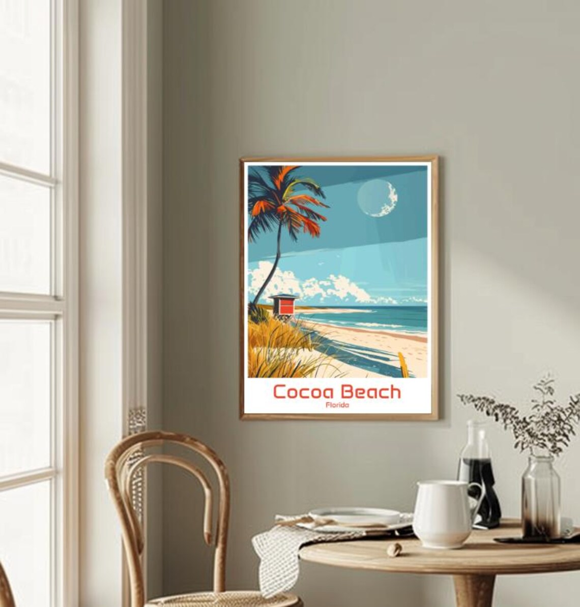 Cocoa Beach Florida Palm Lifeguard Stand Retro Travel Poster - Image 2