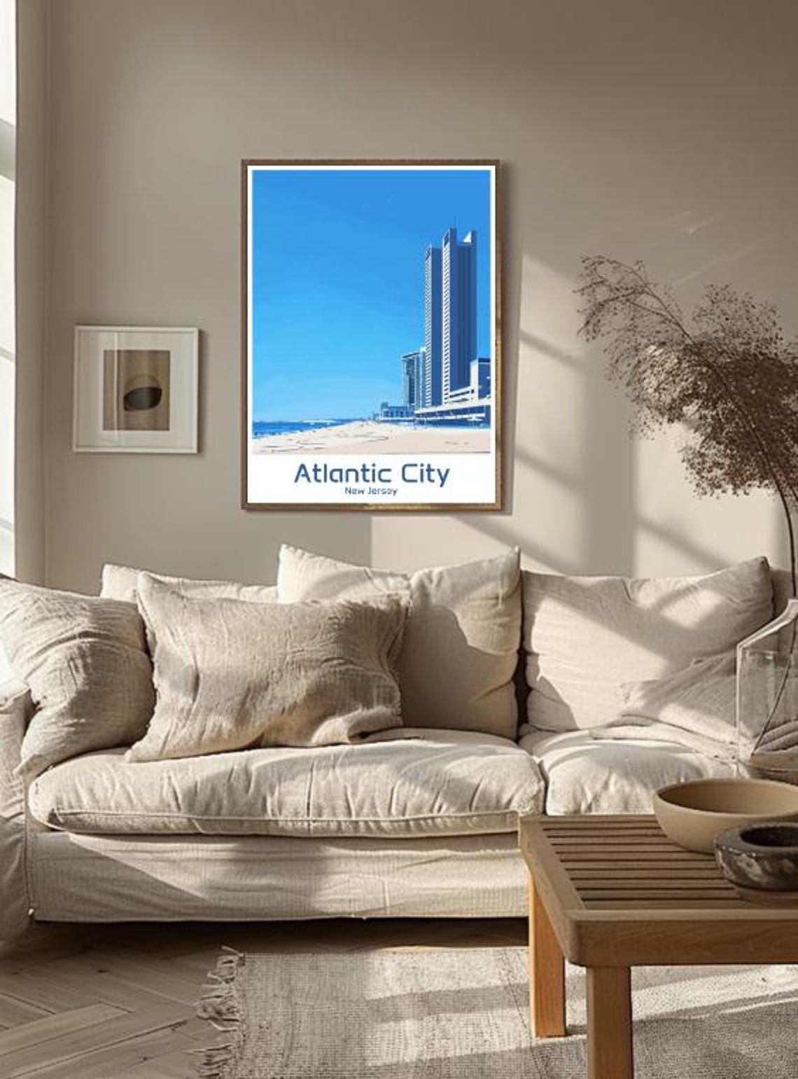 Atlantic City New Jersey Skyline Beach Scene Vintage Art Poster - Image 3