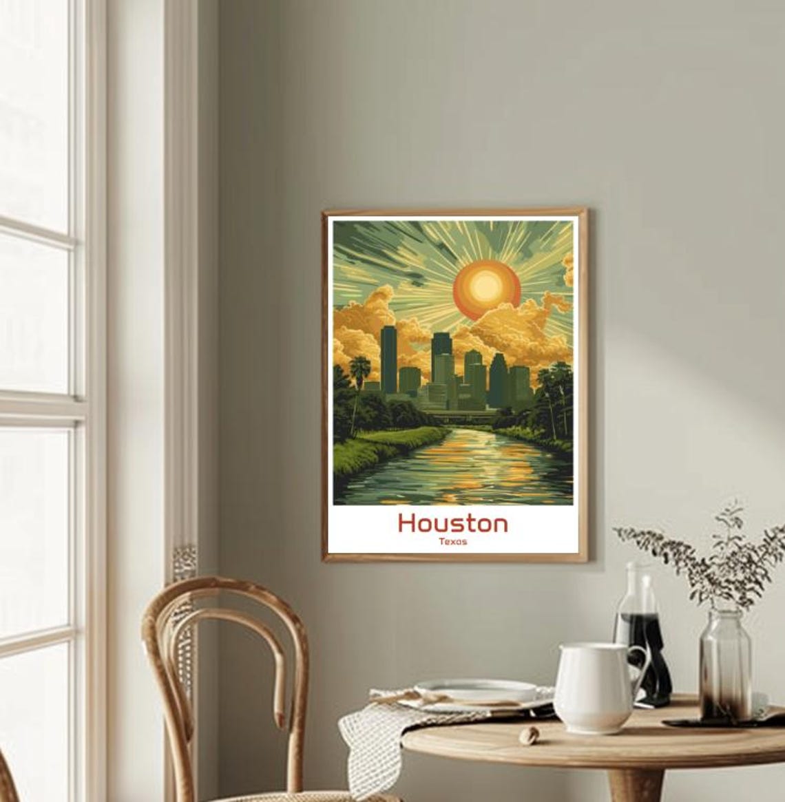 Glowing Houston Texas Skyline Sunset Bayou Reflection Poster - Image 2