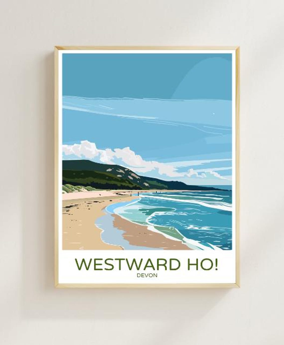 Westward Ho Devon Sandy Surf Beach Cliffs Seaside Travel Poster