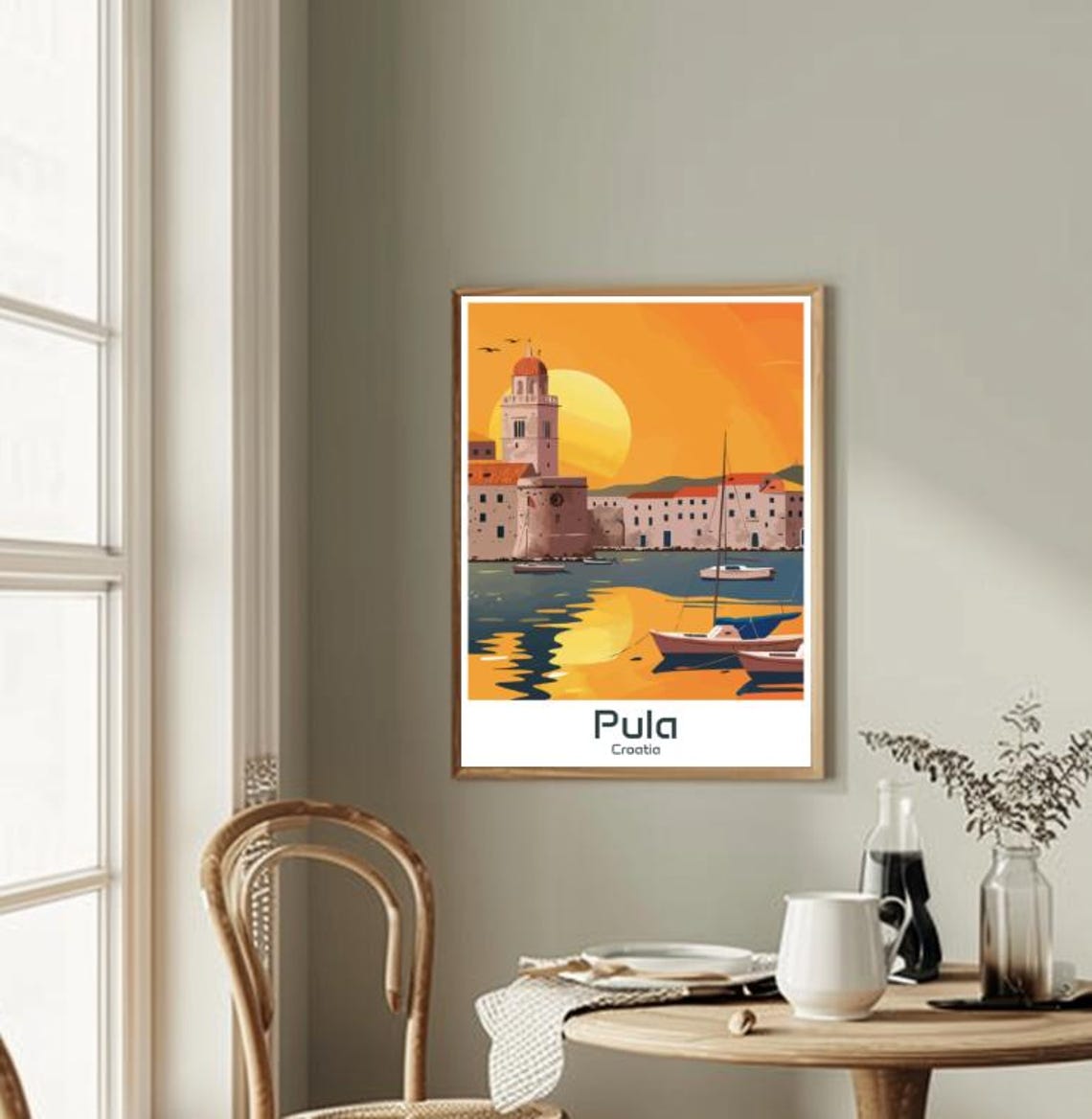 Pula Croatia Sunset Harbor Bell Tower And Sailboats Bay Poster - Image 2