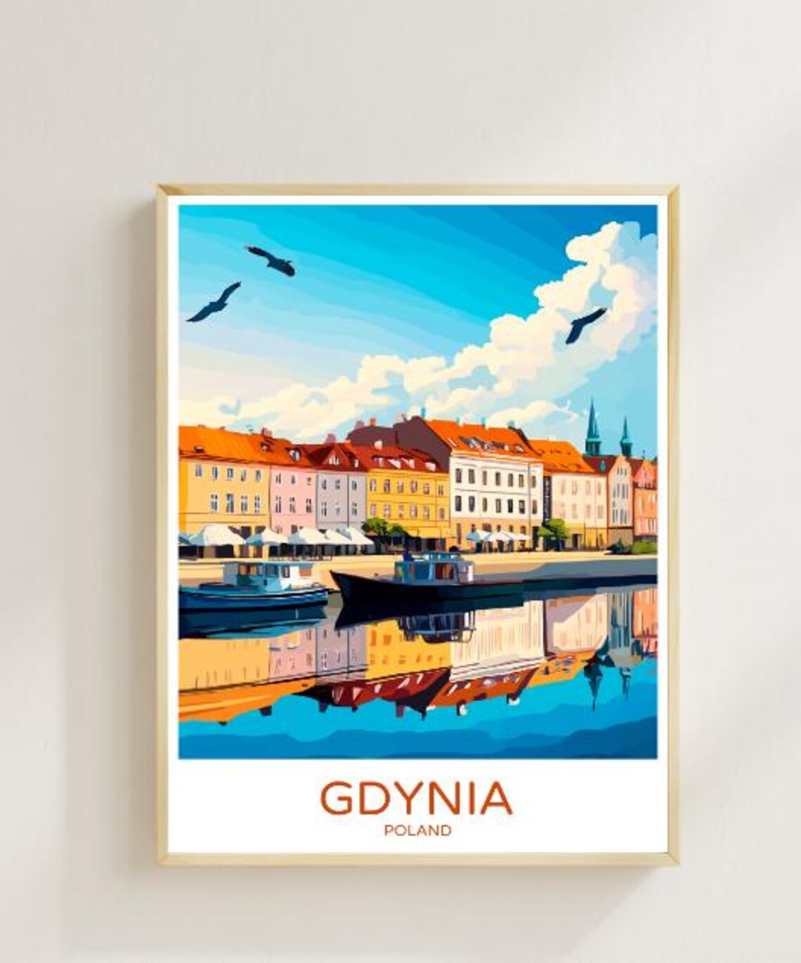 Gdynia Poland Harbor Boats and Waterfront Vintage Travel Poster