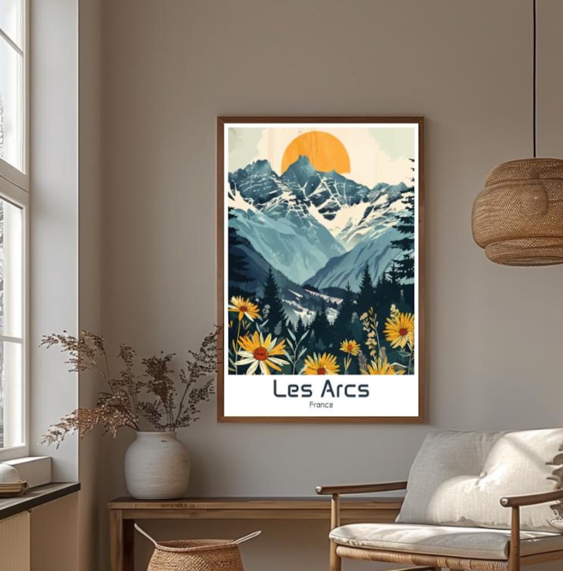Les Arcs France Snowy Alpine Peaks with Wildflowers Travel Poster - Image 4