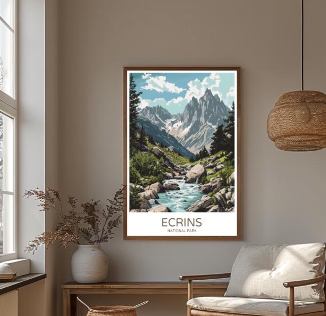 Ecrins National Park France Poster Alpine Stream And Rocky Peaks View - Image 4