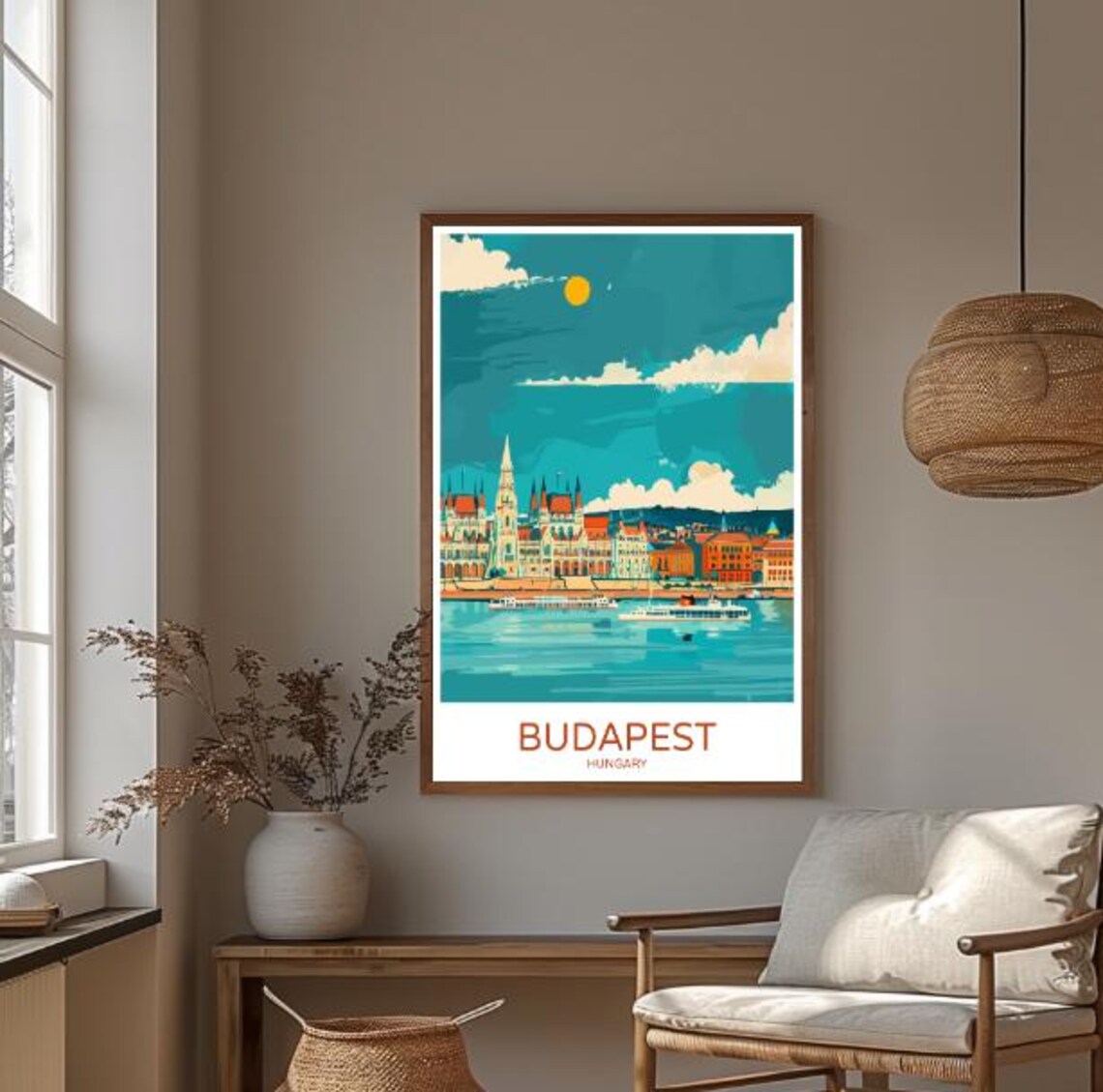 Budapest Hungary Parliament Danube River Vintage Travel Poster - Image 3