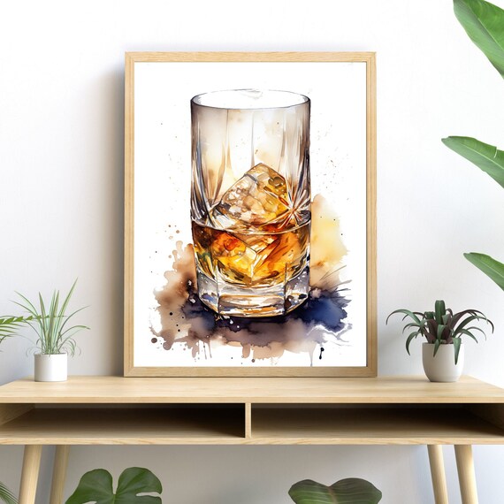 Whisky Glass Art Print, Modern Bar Decor
