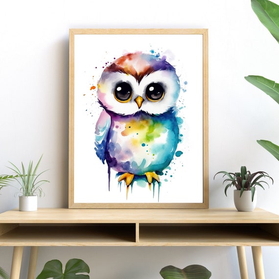 Baby Owl Watercolor, Cute Animal Decor
