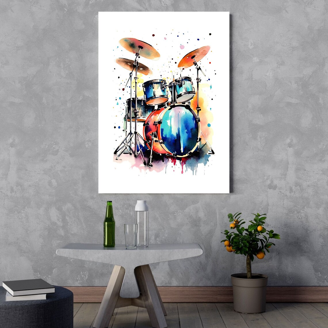 Drum Kit Watercolor, Music Lovers Decor - Image 3