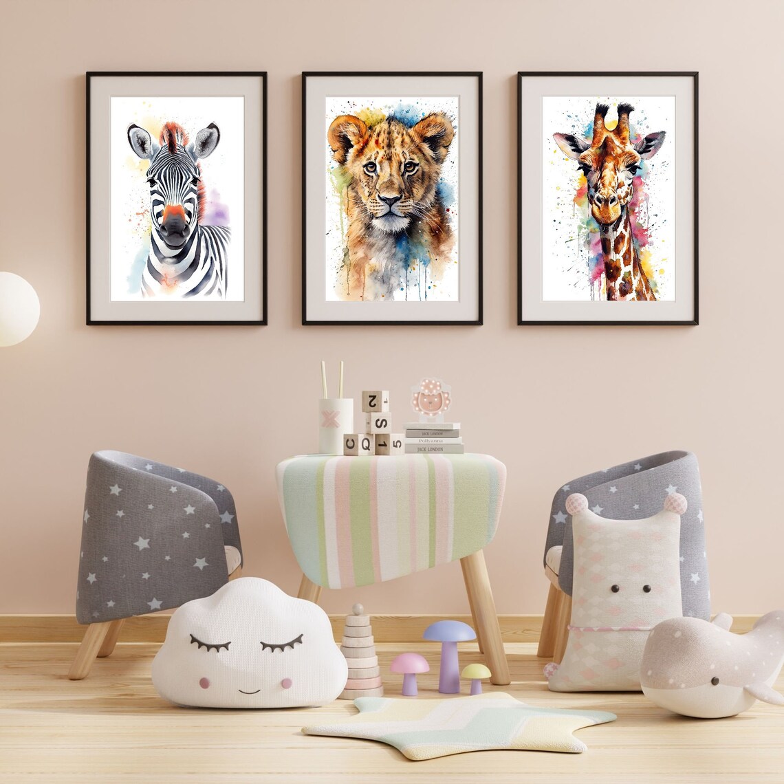 Safari Nursery Art Bundle, Watercolor Animal Illustrations - Image 3