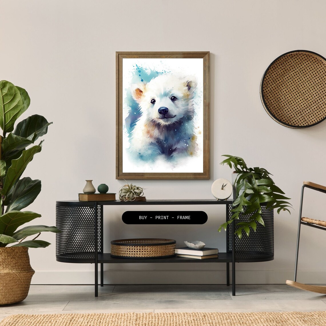Polar Bear Cub Wall Art, Modern Watercolor Illustration - Image 2