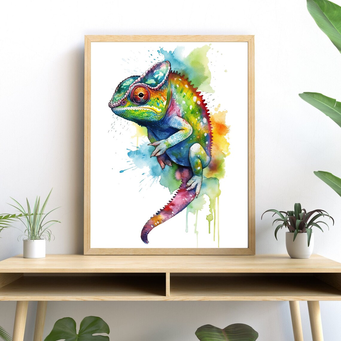 Chameleon Watercolor Art Print, Modern Animal Decor