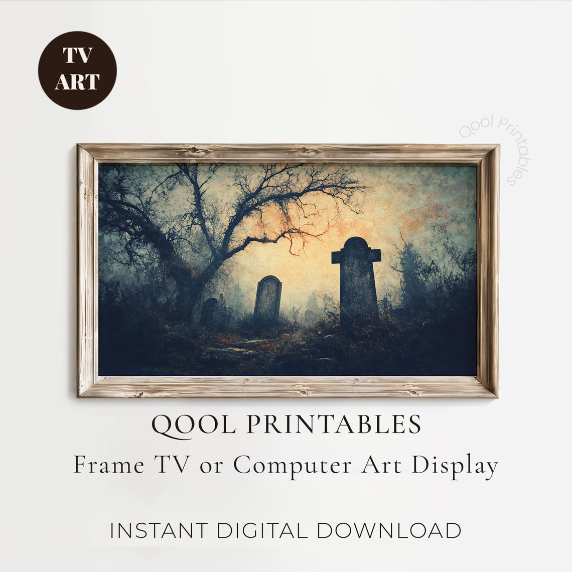 Spooky Graveyard Tombstones Haunted Cemetery Horror Art Poster