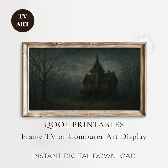 Dark Haunted Victorian Mansion Night Gothic Horror Oil Painting Poster