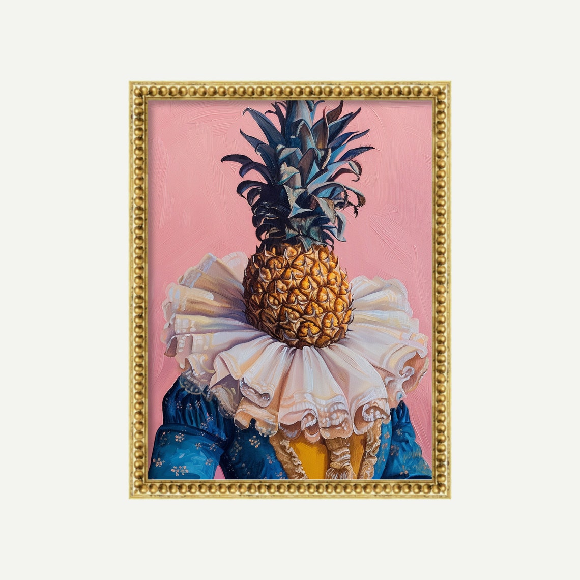 Victorian Pineapple Portrait with Ruffled Collar Maximalist Wall Art