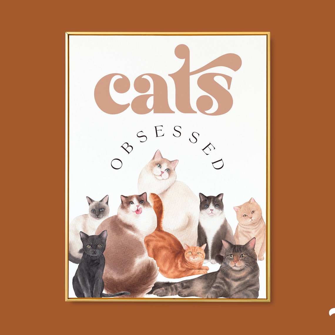Cats Obsessed Watercolor Cat Breeds Cute Group Kitty Fun Poster
