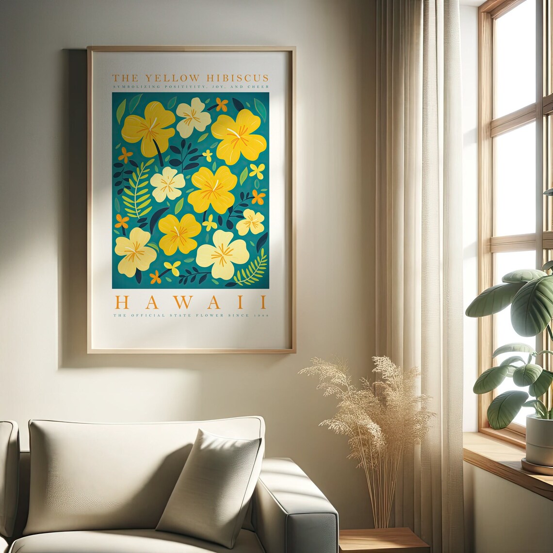 Hawaii Yellow Hibiscus State Flower Tropical Modern Art Poster
