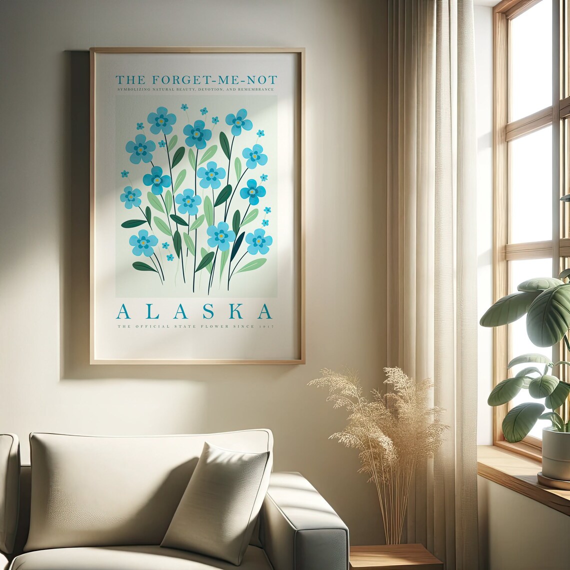 Forget-Me-Not Alaska State Flower Blue Bloom Folk Art Poster