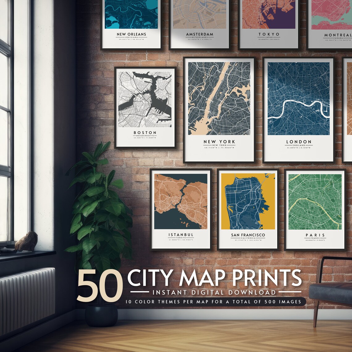 City Maps Collection Travel Poster, Map Prints