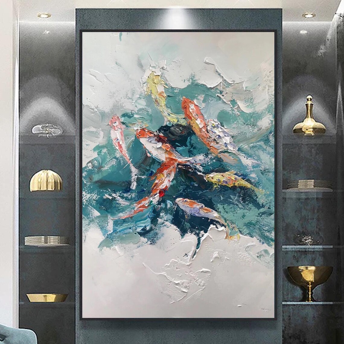 Koi Fish Abstract Art Print, Modern Living Room Decor