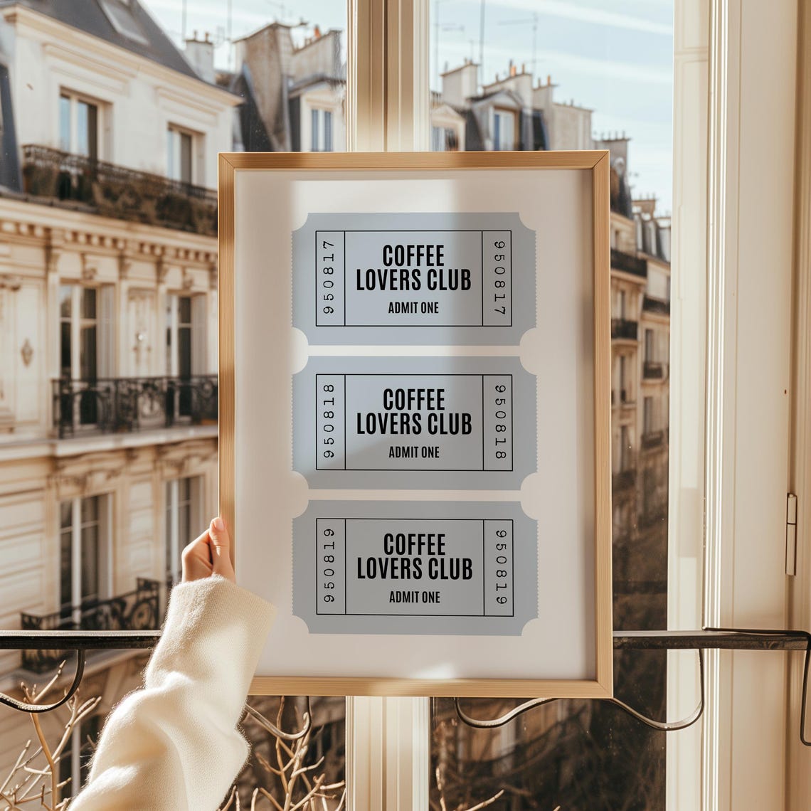 Coffee Lovers Club Admit One Blue Retro Ticket Poster for Kitchen