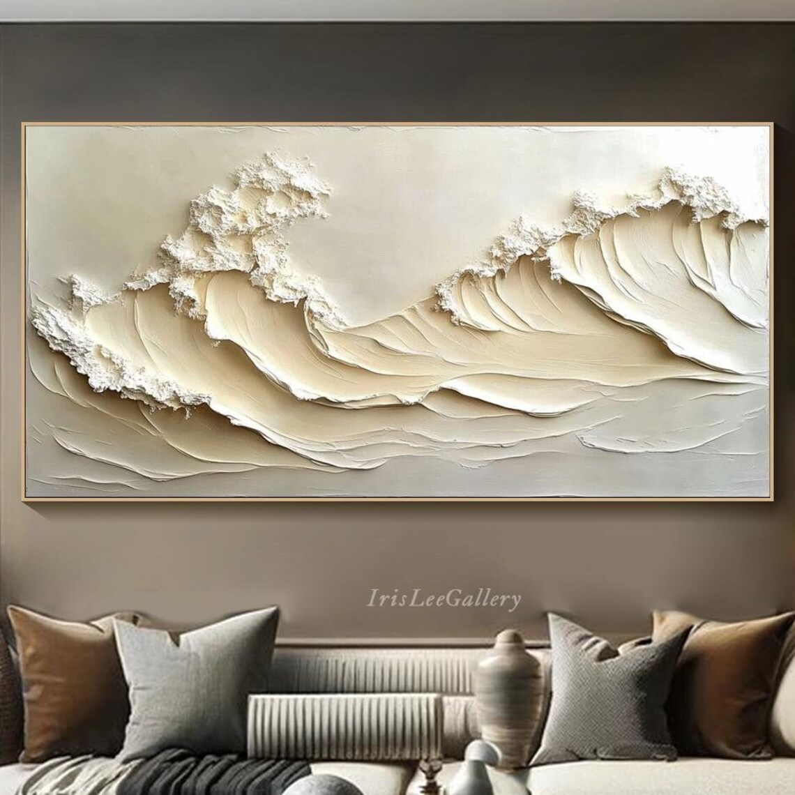 Neutral Textured Ocean Wave 3D Impasto Seascape Minimalist Poster