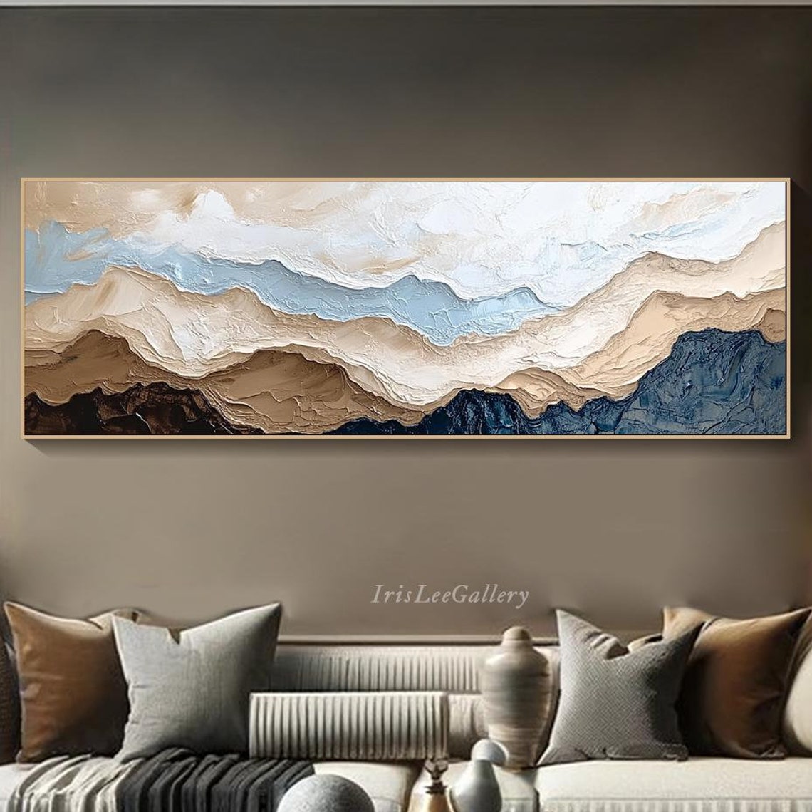 3dtextured Mountain Wall Art Large Horizontal Neutral Painting On Modern Earth Tone Art Panoramic Palette Knife Living Room Wall Art