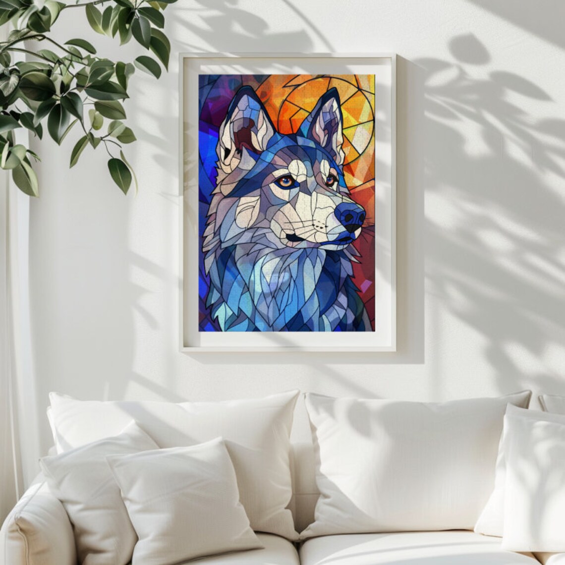 Stained Glass Husky Portrait with Blue Eyes Blue Wolfdog Poster - Image 2