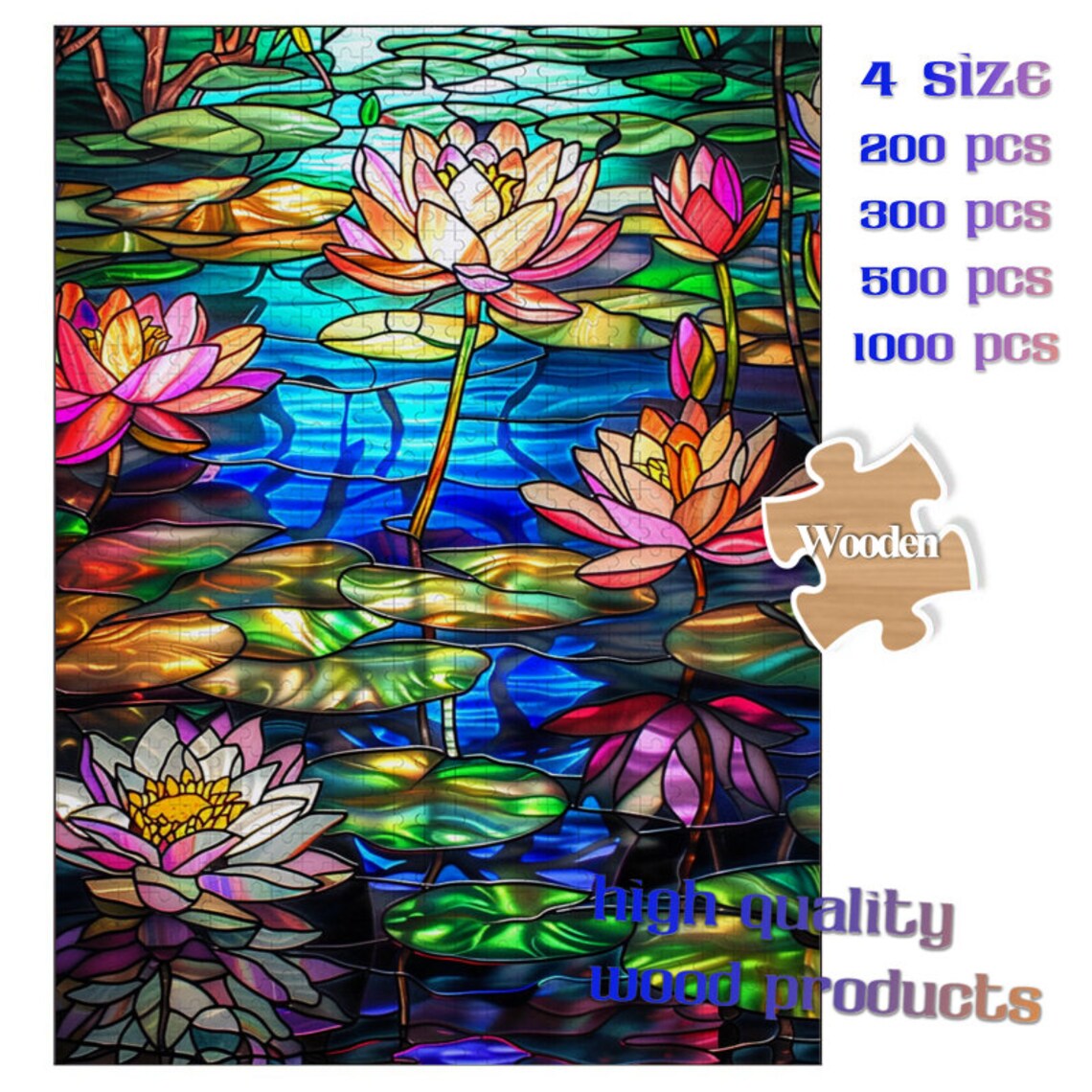 Stained Glass Waterlily Jigsaw Puzzle, Waterlily Picture - Image 4