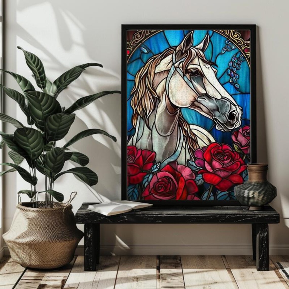Stained Glass Horse Jigsaw Puzzle Art Print - Image 3