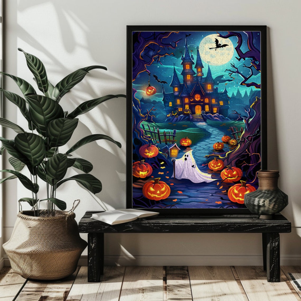 Halloween Haunted House with Ghost and Pumpkins Spooky Poster - Image 2
