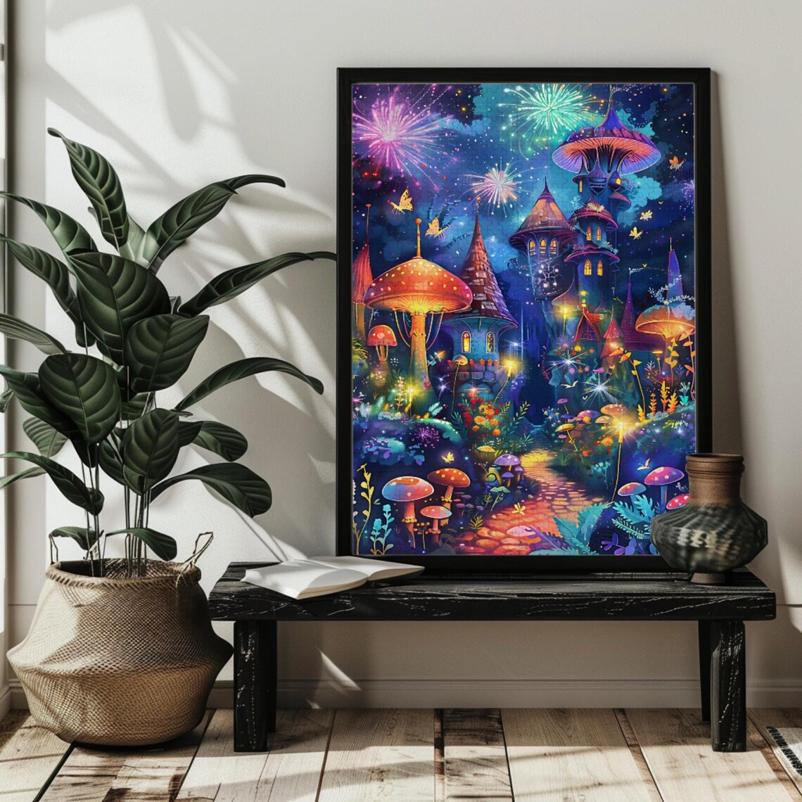Whimsical Mushroom House Christmas Puzzle, Van Gogh-Inspired - Image 2