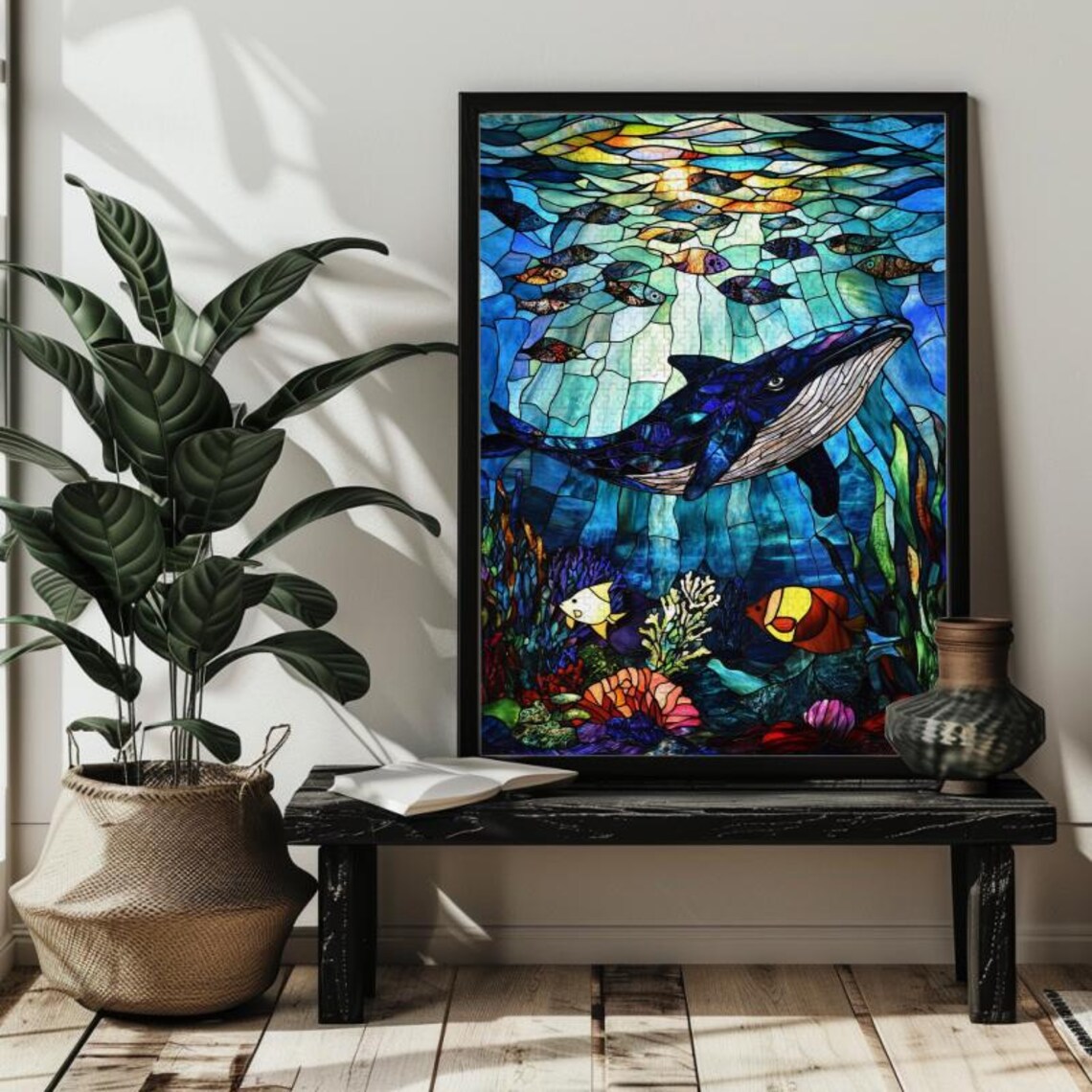 Stained Glass Whale Puzzle Art, Ocean Wall Decor - Image 2