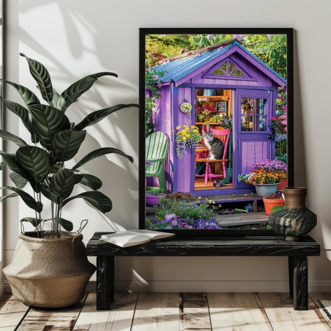 Garden Cat Floral Jigsaw Puzzle Art Print - Image 3
